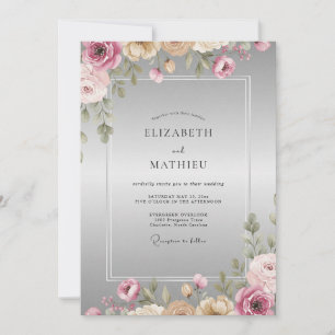 Silver Dusty Mauve Ranunculus Eucalyptus Wedding Invitation