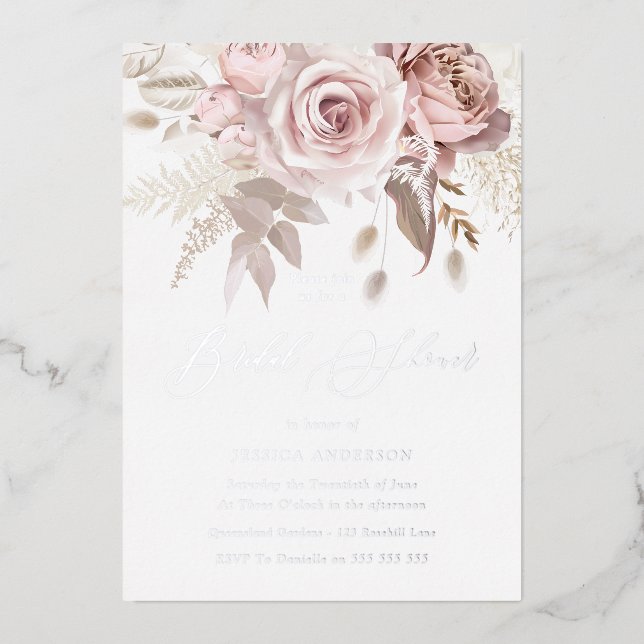 Silver, Dusty Rose & Blush Floral Bridal Shower (Front)