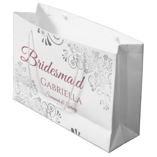 Silver & Dusty Rose on White Bridesmaid Wedding Large Gift Bag