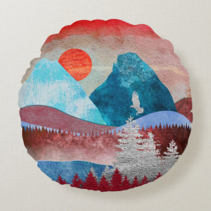 Silver Eagle Landscape Round Pillow