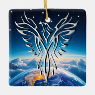 Silver Eagle Sunrise Ceramic Ornament