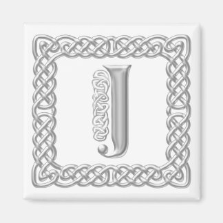Silver Effect Celtic Knot Monogram Letter J Magnet