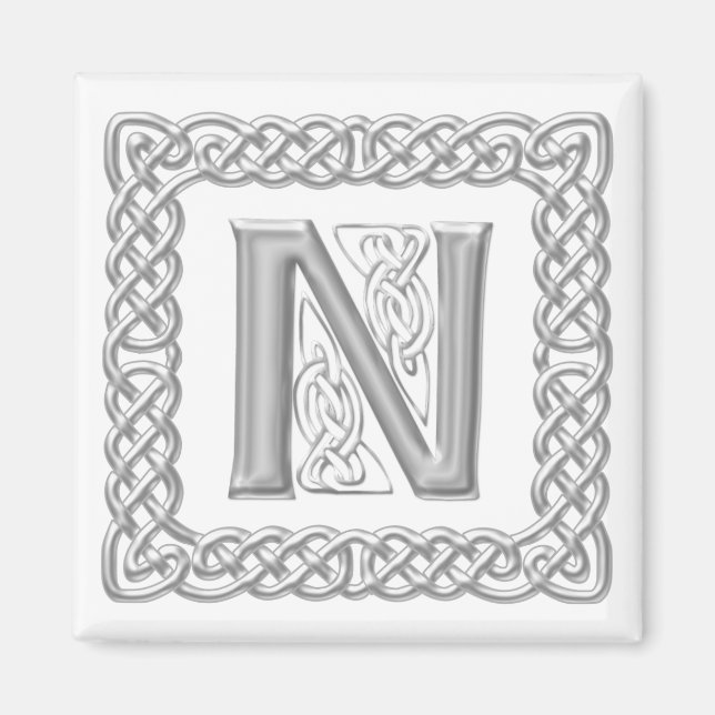 Silver Effect Celtic Knot Monogram Letter N Magnet (Front)