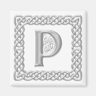Silver Effect Celtic Knot Monogram Letter P Magnet