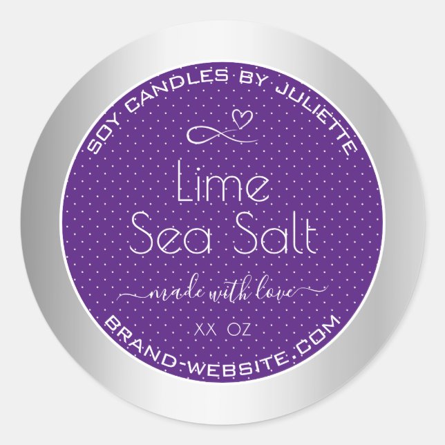 Silver Effect Purple Plum Soy Candles Packaging Classic Round Sticker (Front)