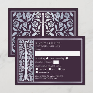 Silver Eggplant Medieval Sword Wedding RSVP