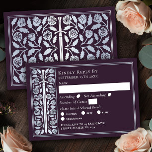 Silver Eggplant Medieval Sword Wedding RSVP Card