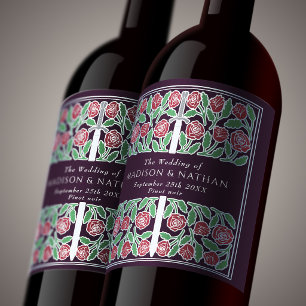 Silver Eggplant Royal Floral Sword Wedding Wine Label