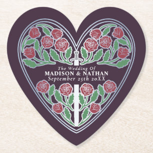 Silver Eggplant Royal Medieval Sword Wedding Paper Coaster