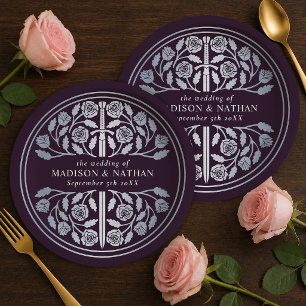 Silver Eggplant Royal Medieval Sword Wedding Paper Plate