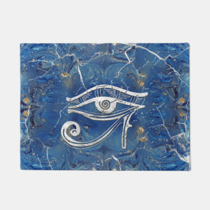 Silver Egyptian Eye of Horus  on blue marble Doormat