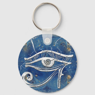 Silver Egyptian Eye of Horus  on blue marble Keychain