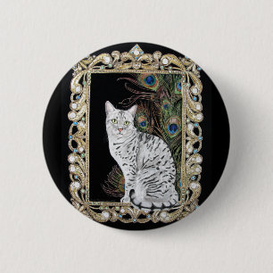 Silver Egyptian Mau 2 Inch Round Button