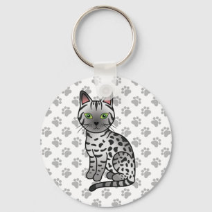 Silver Egyptian Mau Cute Cartoon Cat Illustration Keychain