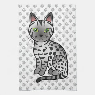 Silver Egyptian Mau Cute Cartoon Cat Illustration Kitchen Towel