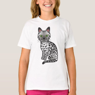 Silver Egyptian Mau Cute Cartoon Cat Illustration T-Shirt