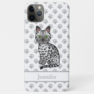 Silver Egyptian Mau Cute Cartoon Cat & Name iPhone 11 Pro Max Case