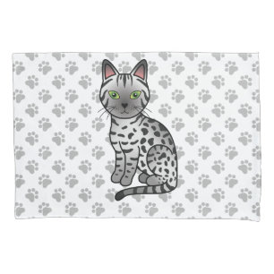 Silver Egyptian Mau Cute Cartoon Cat & Paws Pillowcase