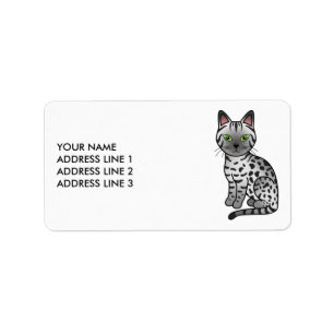 Silver Egyptian Mau Cute Cat & Custom Text Label