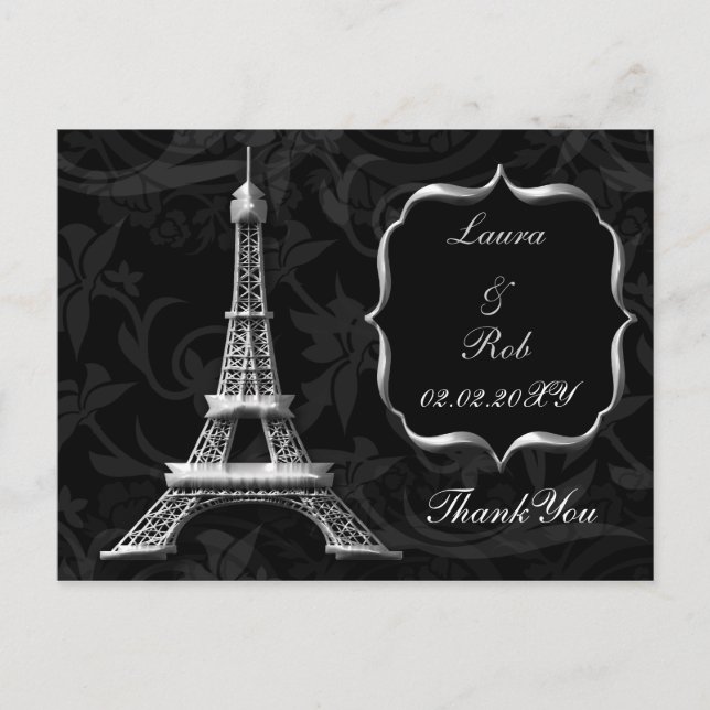 silver Eiffel tower French Thank You Postcard (Front)
