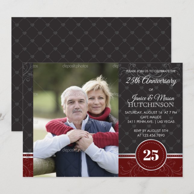 Silver Elegance 25th Wedding Anniversary Invite (Front/Back)
