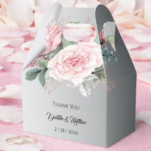 Silver Elegance and Pink Roses Wedding Favor Box