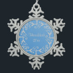 Silver Elegance Blue Hanukkah Snowflake Pewter Christmas Ornament<br><div class="desc">Lovely scroll design in silver over a blue gradient background.  Customize the year.</div>