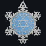 Silver Elegance Blue STAR OF DAVID Hanukkah Snowflake Pewter Christmas Ornament<br><div class="desc">Lovely scroll design in silver over a blue gradient background.  A Star of David decorates the centre,  with the Jewish year inside.  Customize or remove the year.</div>