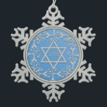 Silver Elegance Blue STAR OF DAVID Hanukkah Snowflake Pewter Christmas Ornament<br><div class="desc">Lovely scroll design in silver over a blue gradient background.  A Star of David decorates the centre,  with the Jewish year inside.  Customize or remove the year.</div>