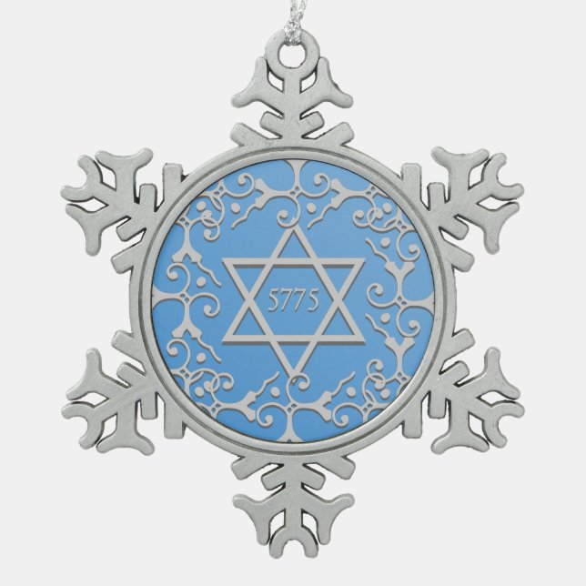 Silver Elegance Blue STAR OF DAVID Hanukkah Snowflake Pewter Christmas Ornament (Front)