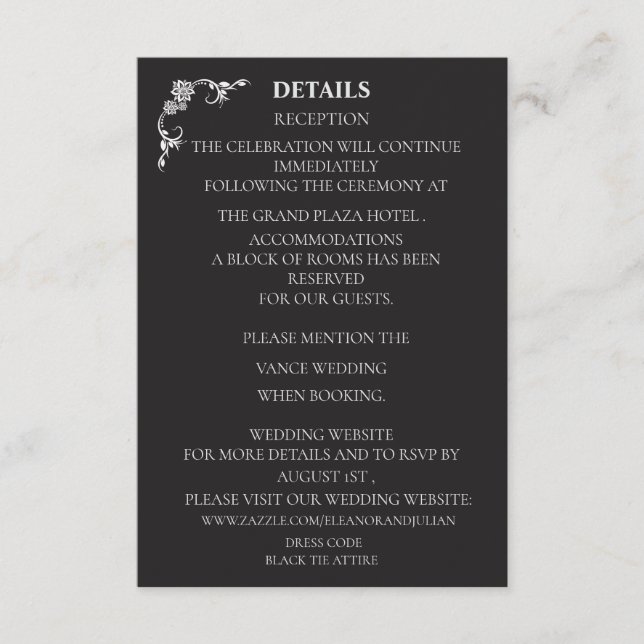 Silver Elegance Collection Wedding Details Card (Front)