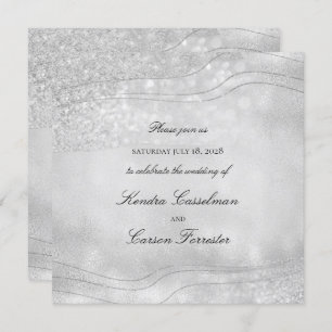 Silver Elegance Sparkling Modern Square Wedding Invitation