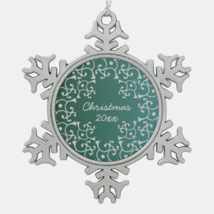 Silver Elegance Teal Christmas Snowflake Ornament