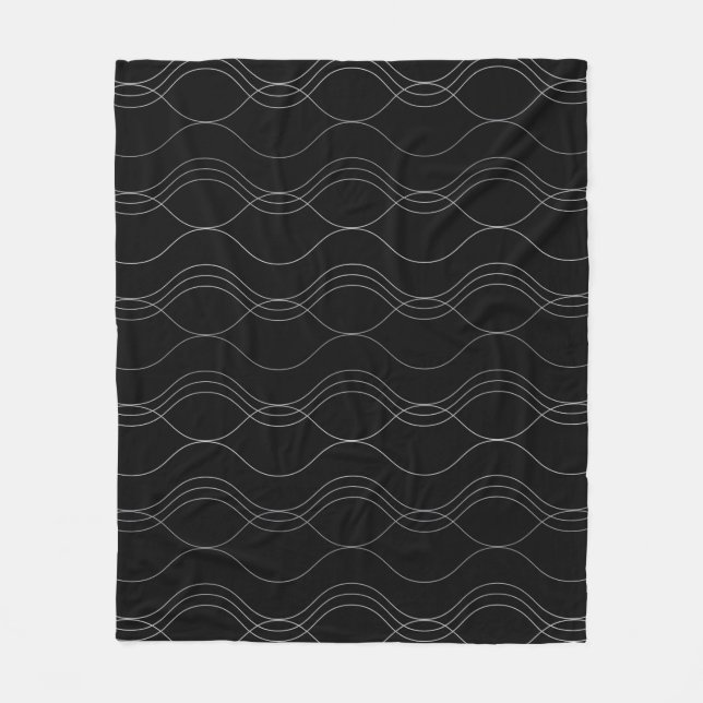 Silver, elegant, cool, modern, simple wavy pattern fleece blanket (Front)