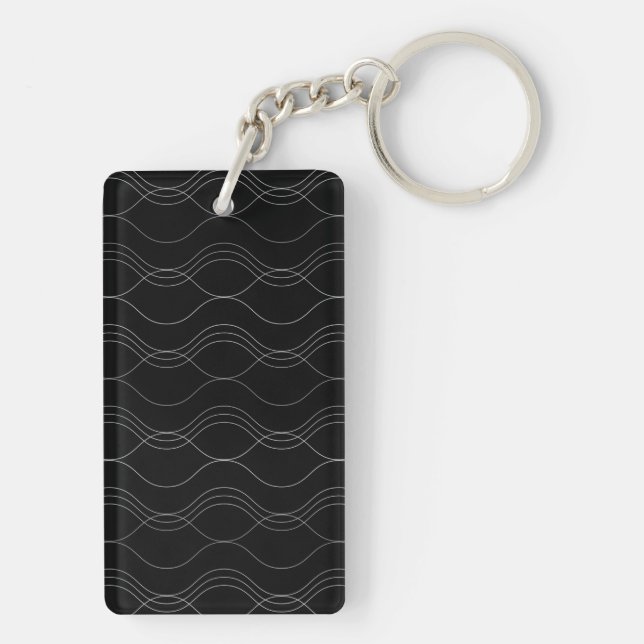 Silver, elegant, cool, modern, simple wavy pattern keychain (Back)
