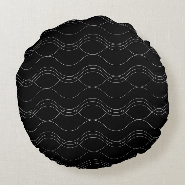 Silver, elegant, cool, modern, simple wavy pattern round pillow (Back)