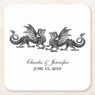 Silver Elegant Dragons Wedding Paper Coasters