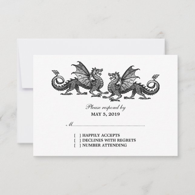 Silver Elegant Dragons Wedding Response Card (Front)