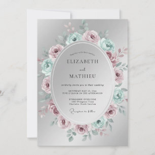 Silver Elegant Floral Wedding Invitation