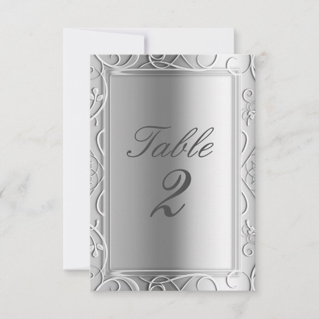 Silver Elegant Glamour Wedding Table Number Card (Front)