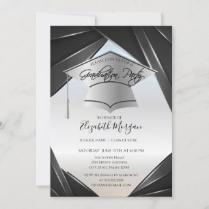 Silver Elegant Grad Cap Graduation Invitation