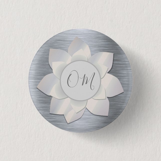 Silver Elegant Lotus OM 1 Inch Round Button (Front)