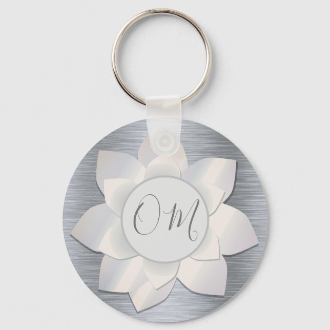 Silver Elegant Lotus OM  Keychain (Front)