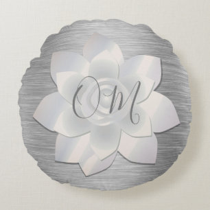 Silver Elegant Lotus OM  Round Pillow