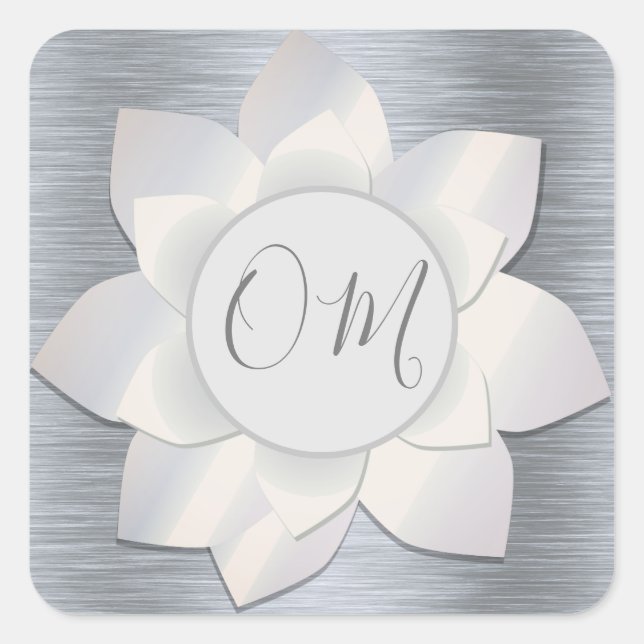 Silver Elegant Lotus OM   Square Sticker (Front)