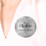 Silver elegant name tag 1 inch round button<br><div class="desc">A faux silver looking background decorated with confetti. Personalize and add your monogram initials,  first name and full name.</div>