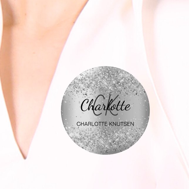 Silver elegant name tag 1 inch round button (Creator Uploaded)