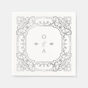 Silver elegant ornate vintage wedding monogram napkin