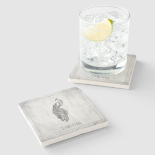 Silver Elegant Peacock Personalized Stone Coaster