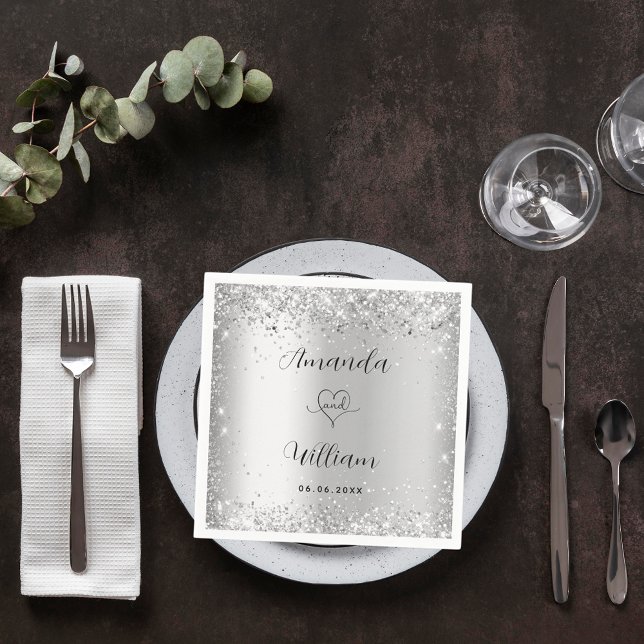 Silver elegant script wedding napkin (Creator Uploaded)
